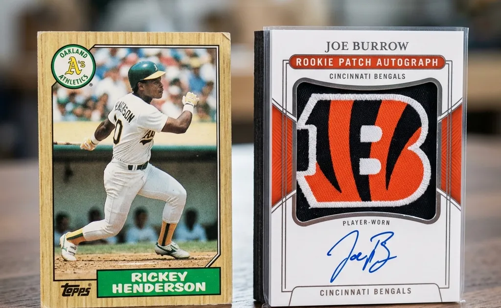 A standard sports card and a thick patch card displayed side by side